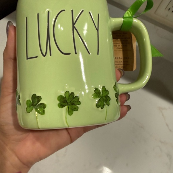 Rae Dunn Light Green 'Lucky' Mug with Shamrocks - Picture 5 of 7
